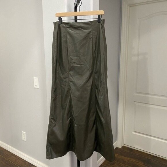 Nanushka Carlotta Faux Leather Hunter Green Maxi Skirt Fall Size Large Grunge - Picture 2 of 11
